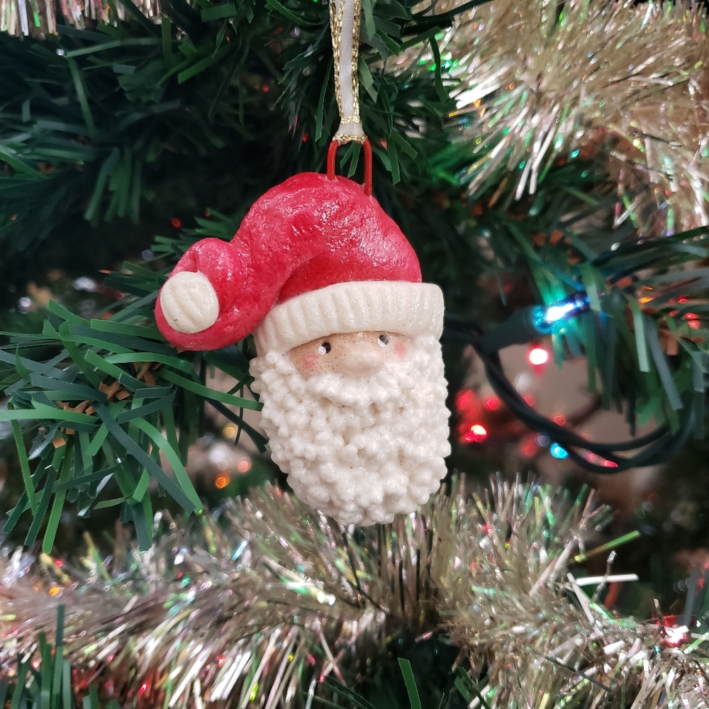 New Handmade Salt Dough Santa Ornament